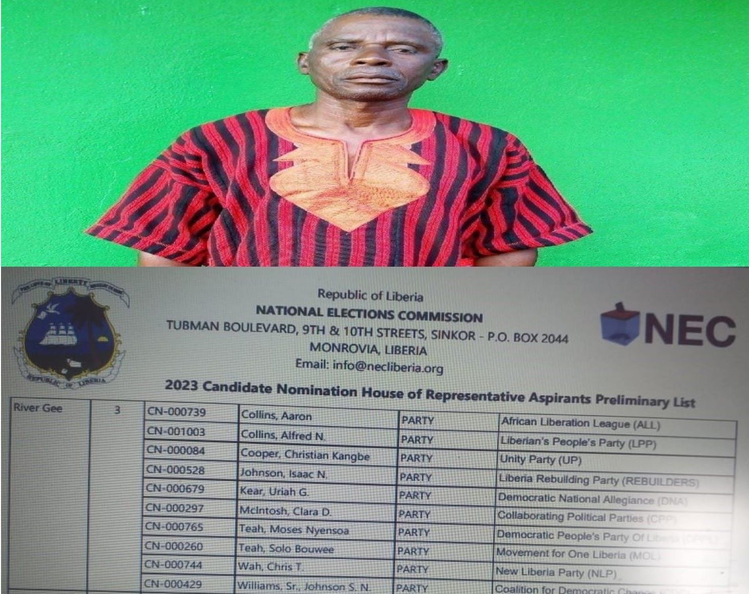 Serving Revenue Court Judge’s Name On NEC’s Rep. Listing For River Gee